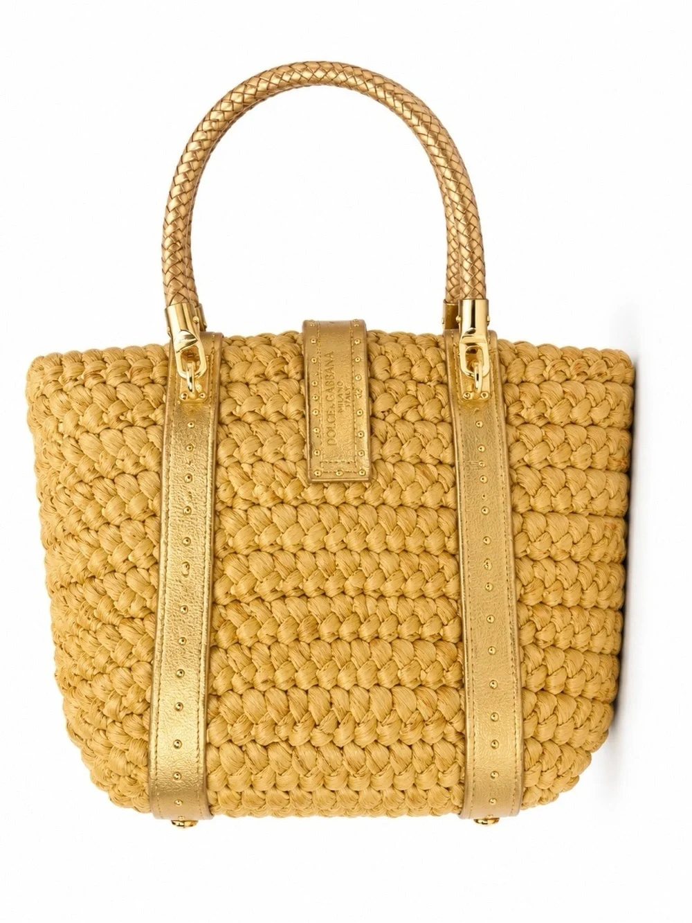 Michael Kors gold Woven Leather-Trim Tote